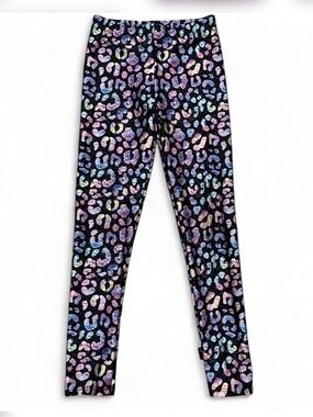 PIXIELANE- Kids Black Rainbow Leopard Print Leggings